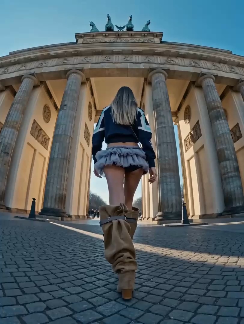 A shopper walking through the city in an outfit she tried on with Anproba before buying.